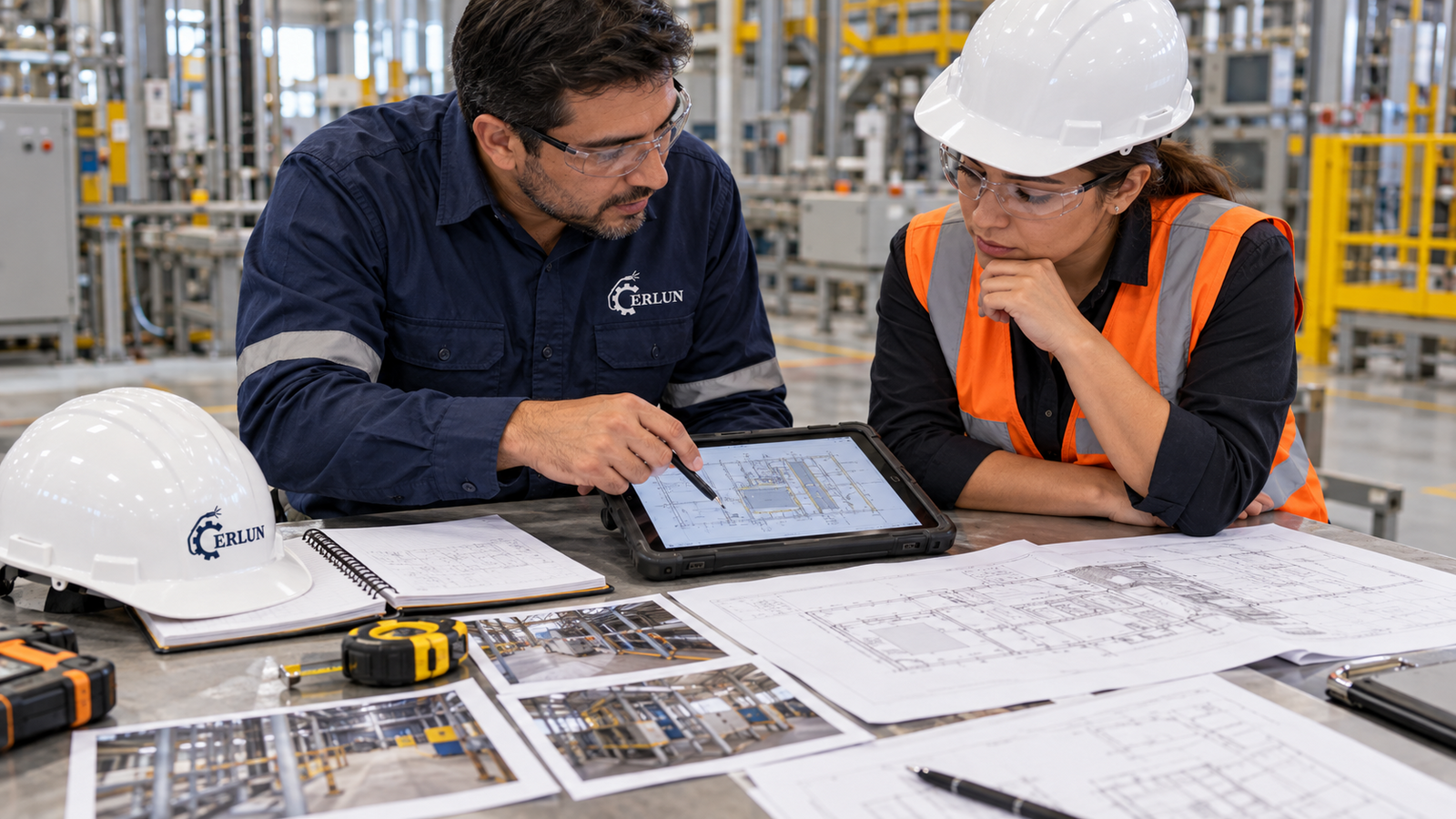 Personal técnico de CERLUN revisa planos, fotografías y datos obtenidos durante el levantamiento